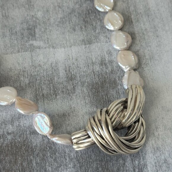 E&L Sterling Silver Electroform Necklace Genuine Baroque Pearls Israel 16' long - Picture 6 of 15